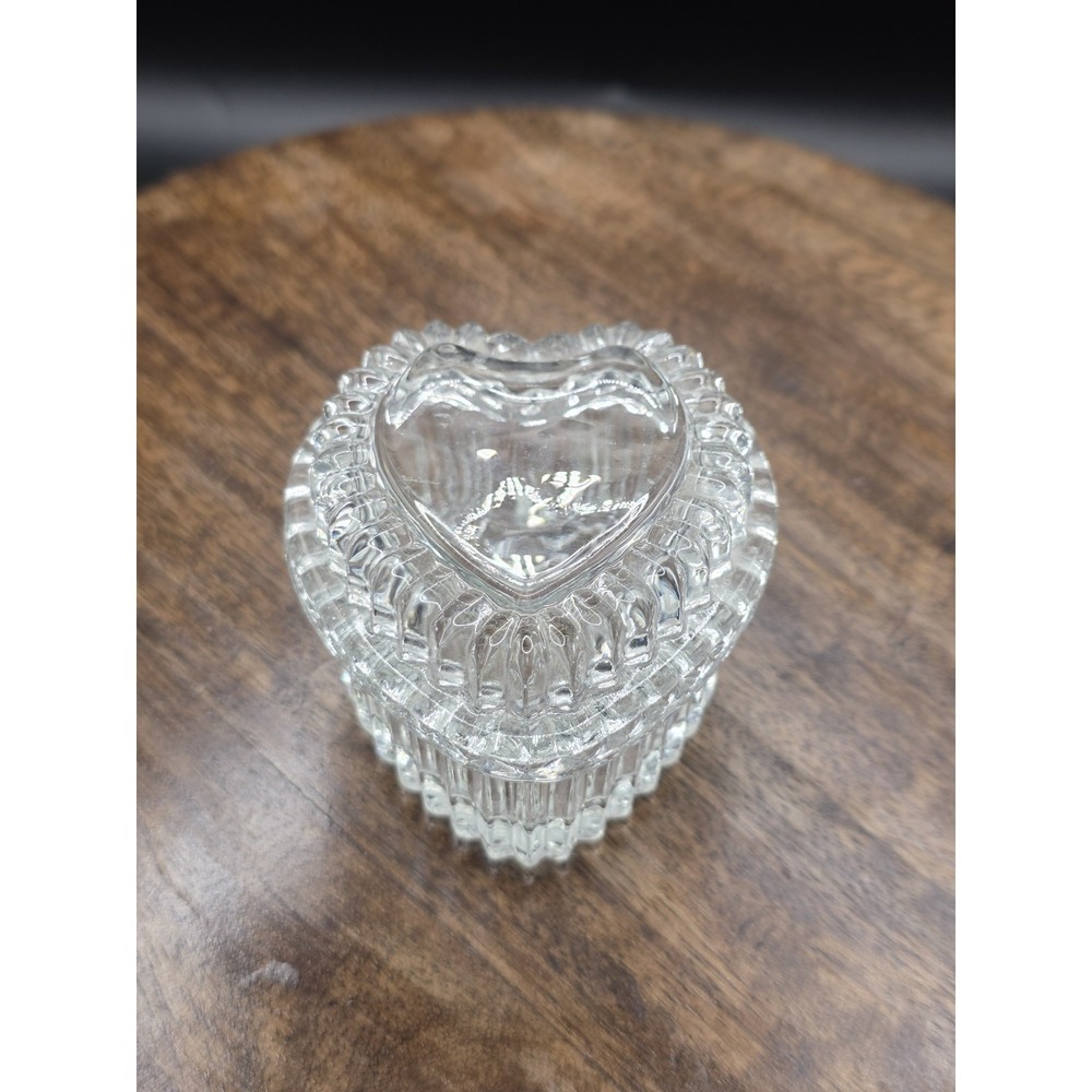 Vintage Homco Heart-Shaped Clear Glass Ring Trinket Box